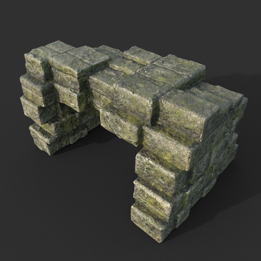Low poly Mossy Ruin Medieval Construction Low-poly 3D model_32