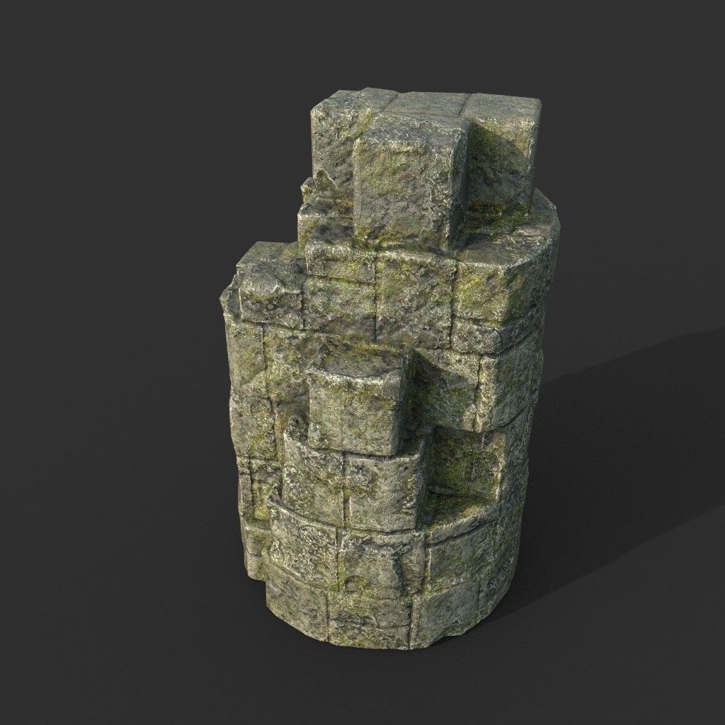 Low poly Mossy Ruin Medieval Construction Low-poly 3D model_20