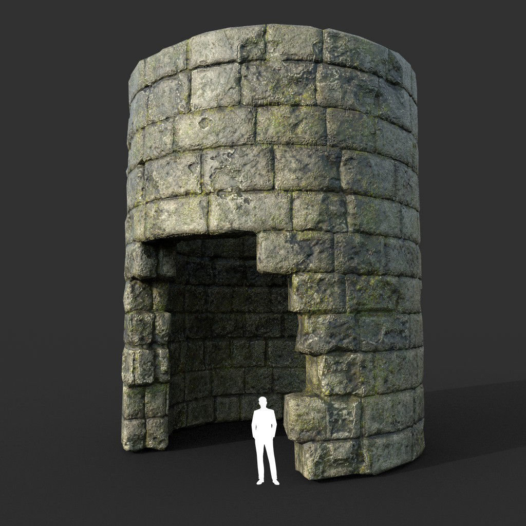 Low poly Mossy Ruin Medieval Construction Low-poly 3D model_54