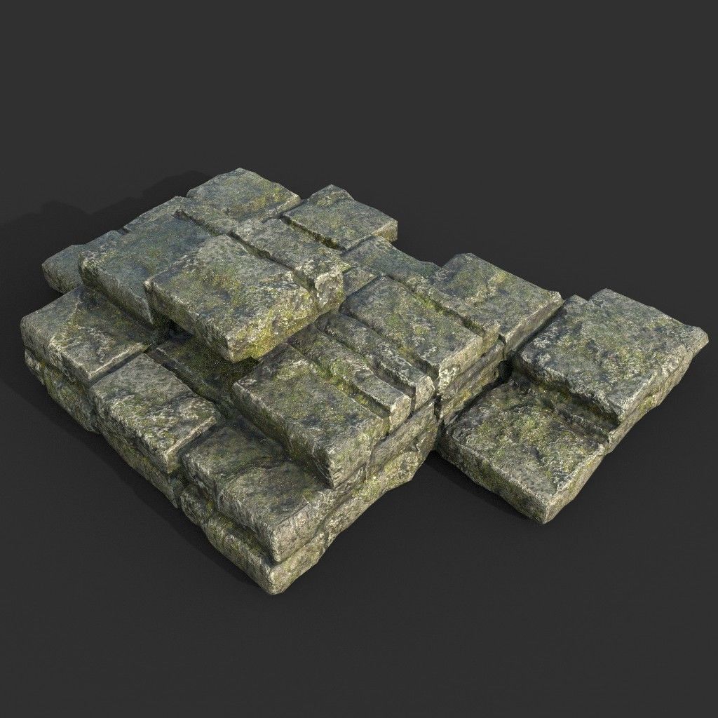 Low poly Mossy Ruin Medieval Construction Low-poly 3D model_40