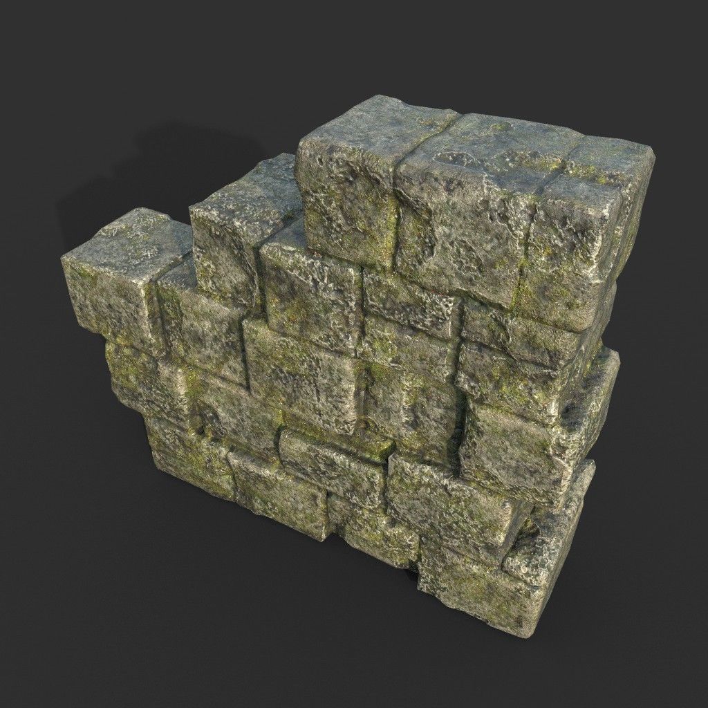 Low poly Mossy Ruin Medieval Construction Low-poly 3D model_28