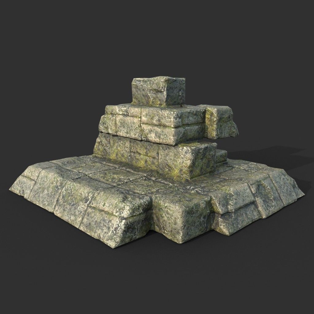 Low poly Mossy Ruin Medieval Construction Low-poly 3D model_15