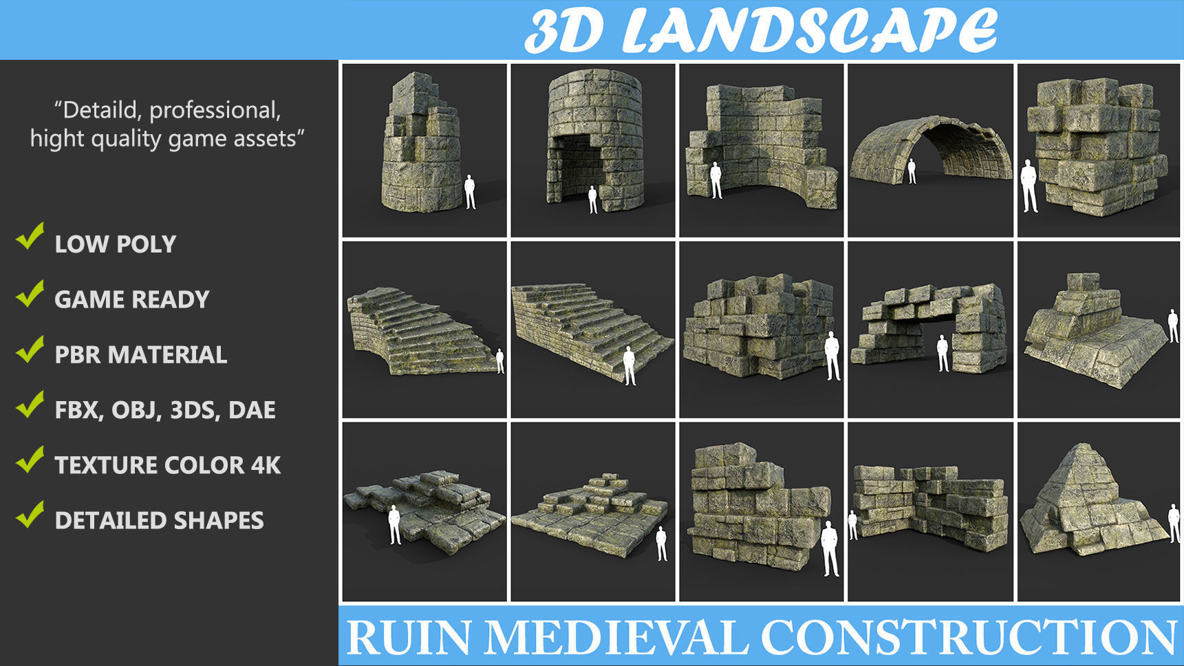 Low poly Mossy Ruin Medieval Construction Low-poly 3D model_1