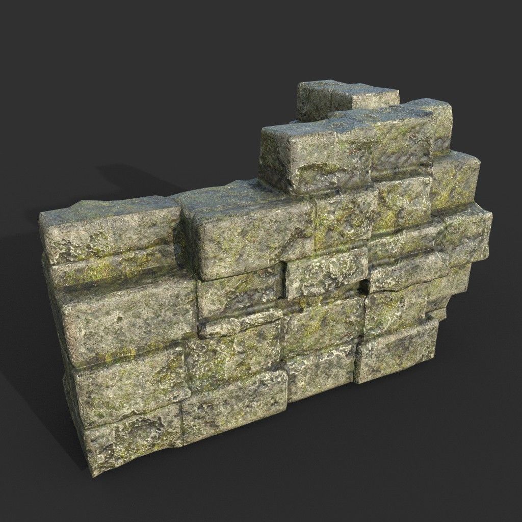 Low poly Mossy Ruin Medieval Construction Low-poly 3D model_23