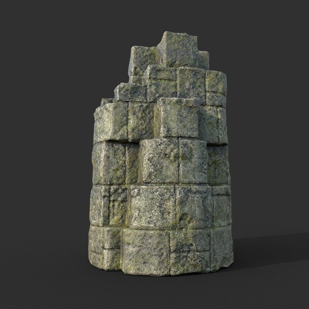 Low poly Mossy Ruin Medieval Construction Low-poly 3D model_19