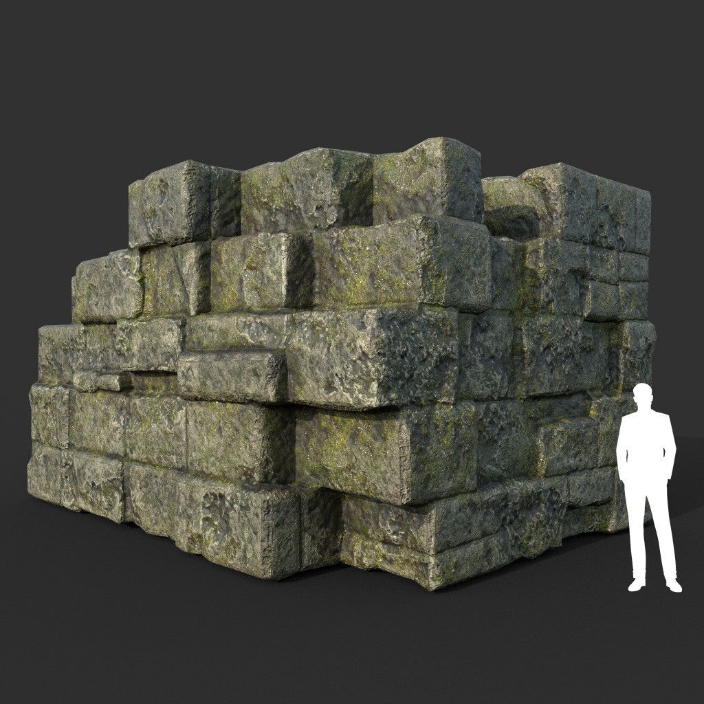 Low poly Mossy Ruin Medieval Construction Low-poly 3D model_2