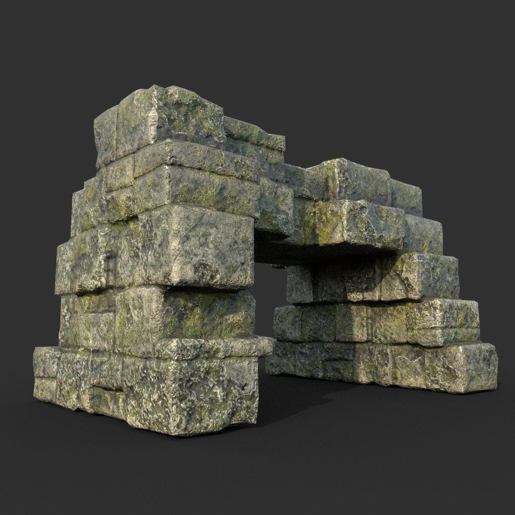 Low poly Mossy Ruin Medieval Construction Low-poly 3D model_31