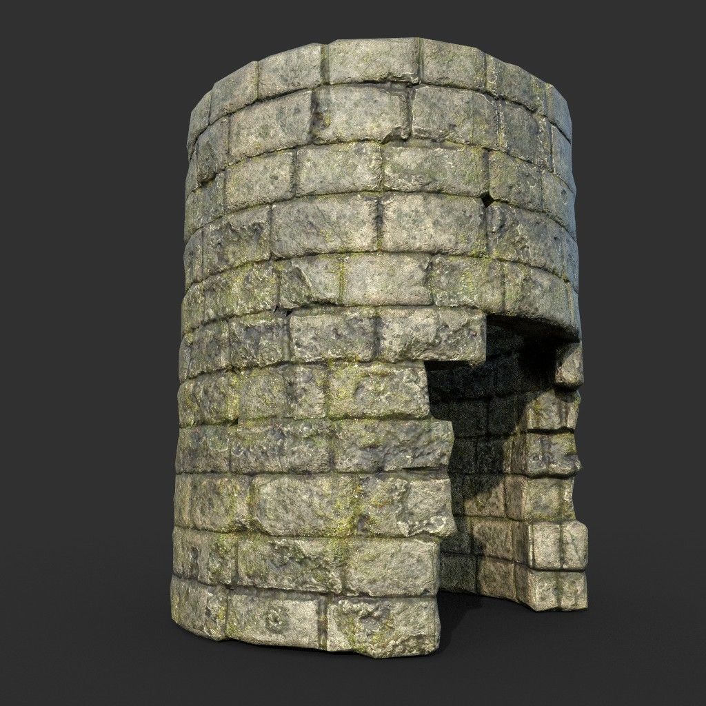 Low poly Mossy Ruin Medieval Construction Low-poly 3D model_55