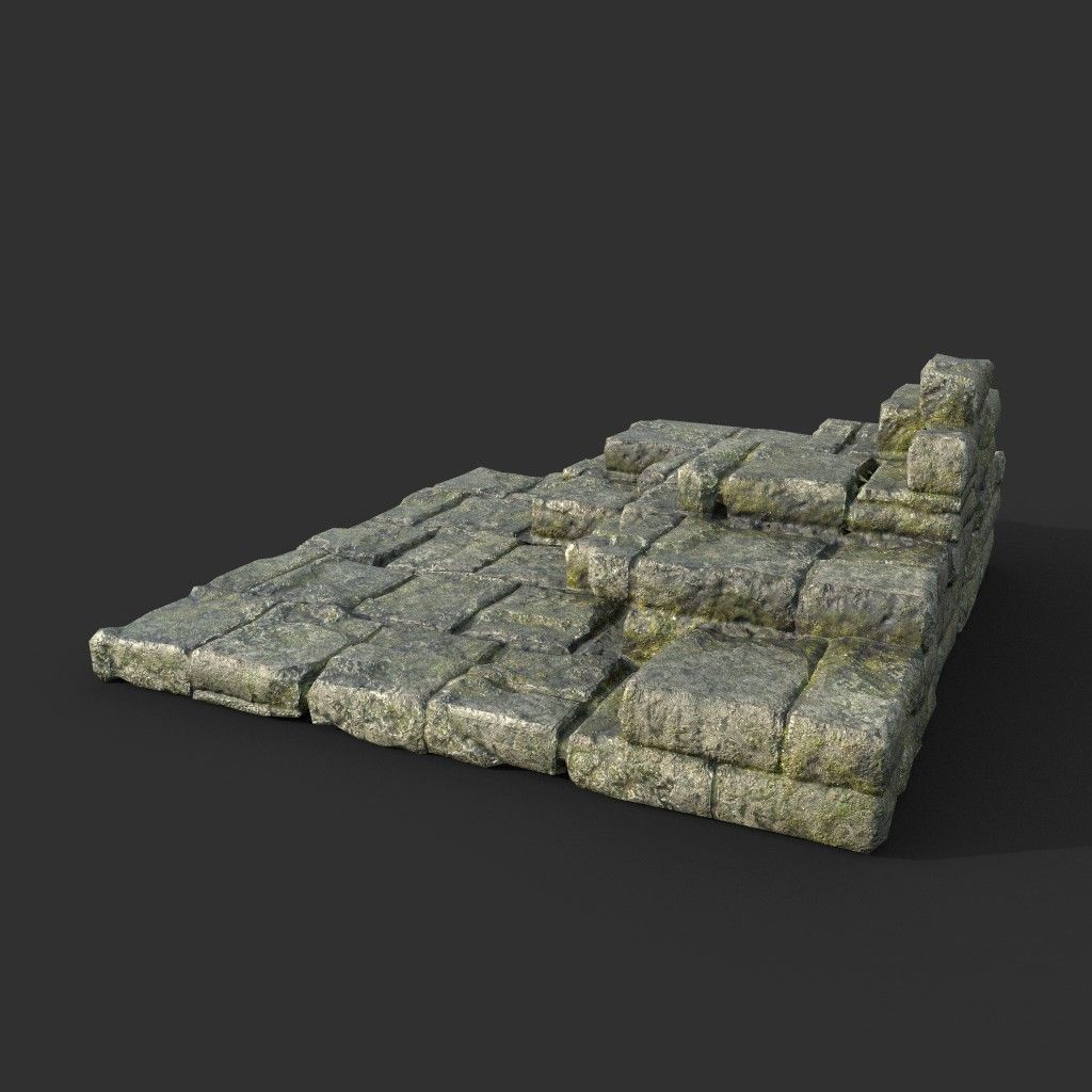 Low poly Mossy Ruin Medieval Construction Low-poly 3D model_35