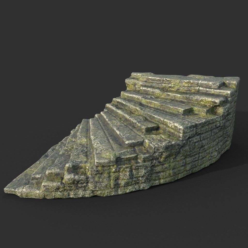 Low poly Mossy Ruin Medieval Construction Low-poly 3D model_51