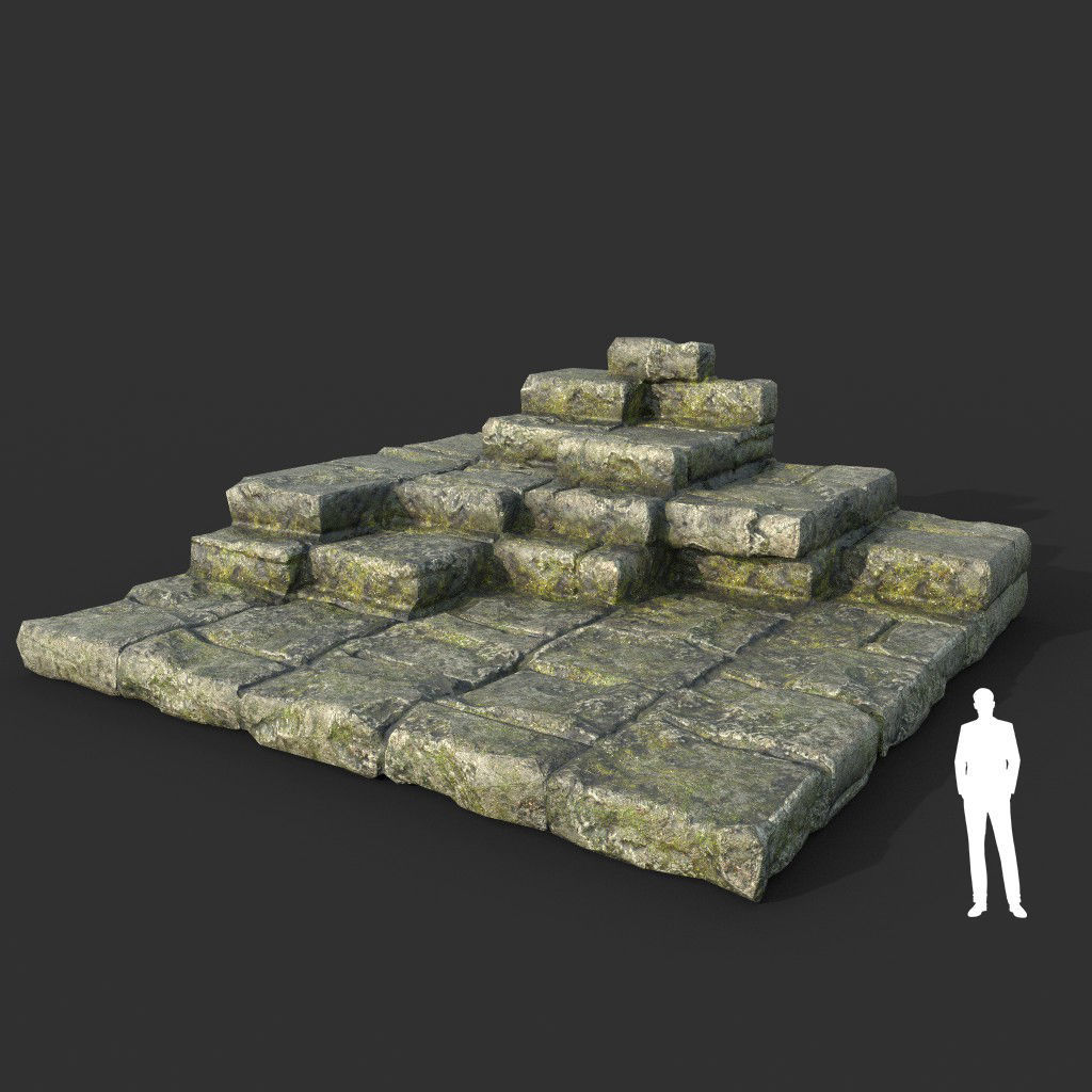 Low poly Mossy Ruin Medieval Construction Low-poly 3D model_34