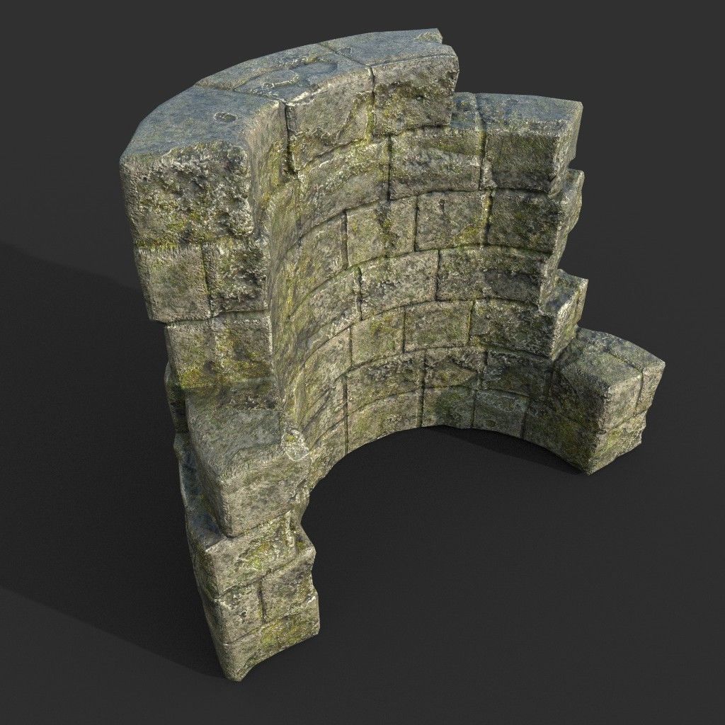 Low poly Mossy Ruin Medieval Construction Low-poly 3D model_44