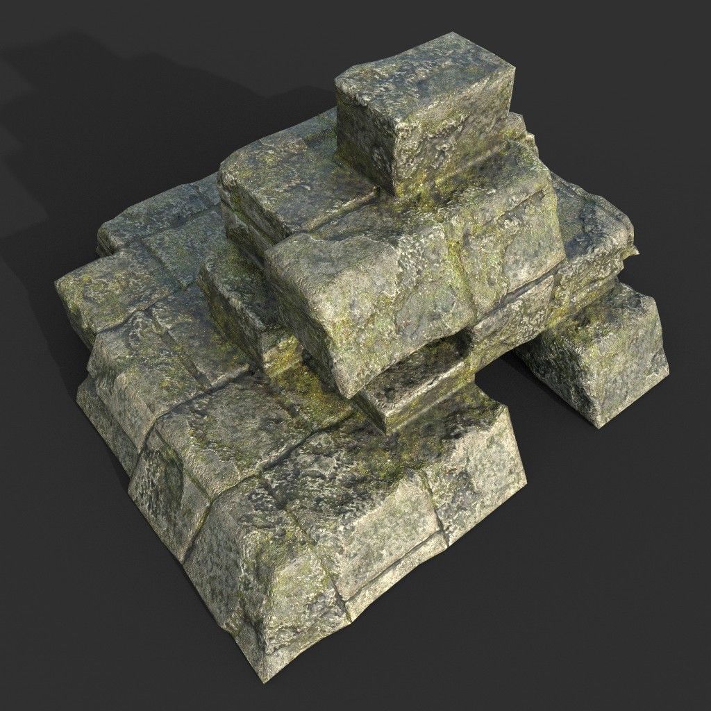 Low poly Mossy Ruin Medieval Construction Low-poly 3D model_16
