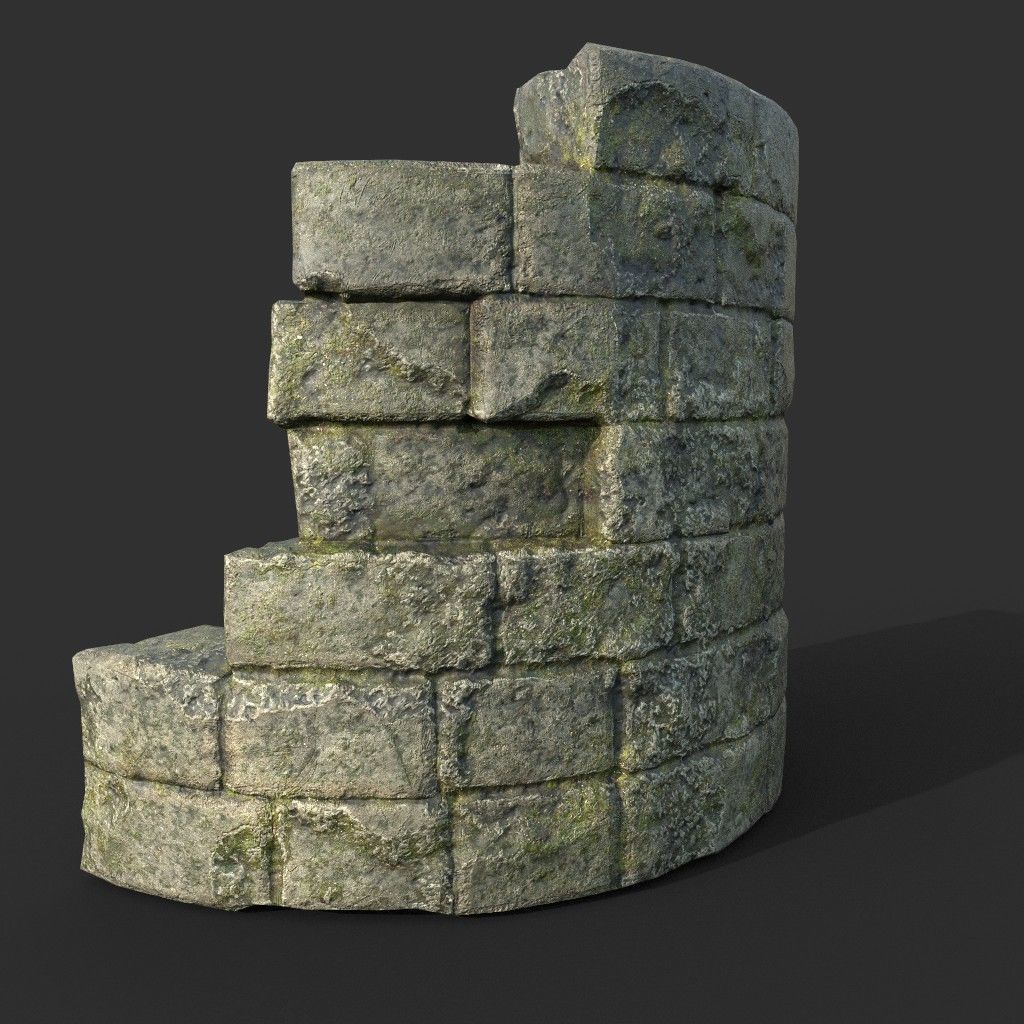 Low poly Mossy Ruin Medieval Construction Low-poly 3D model_43