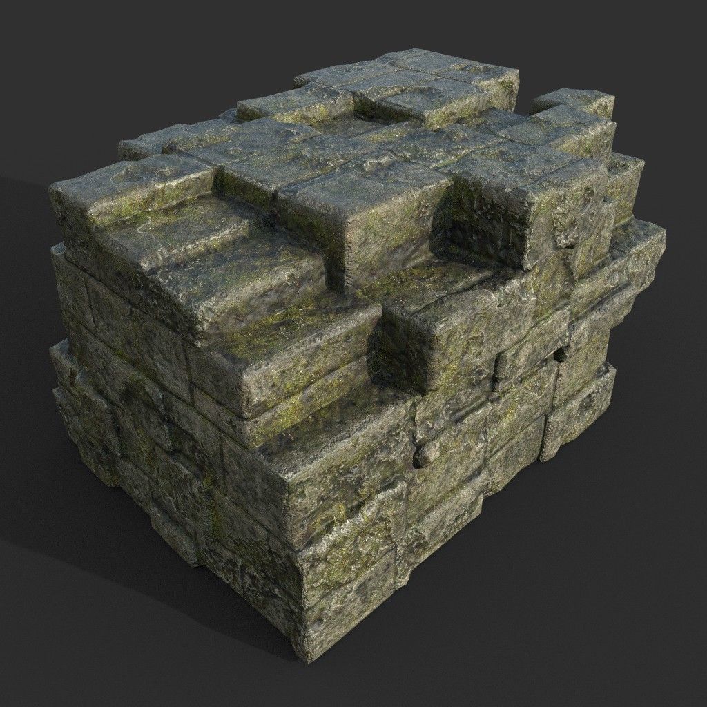 Low poly Mossy Ruin Medieval Construction Low-poly 3D model_4