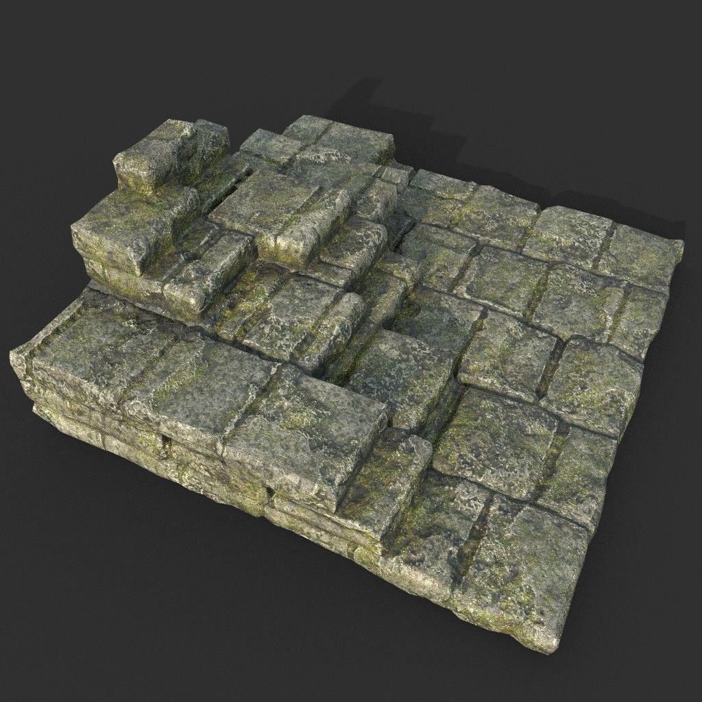 Low poly Mossy Ruin Medieval Construction Low-poly 3D model_36