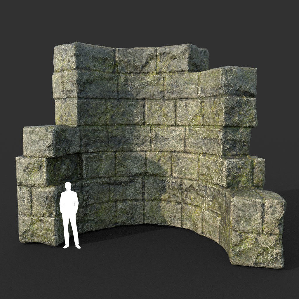 Low poly Mossy Ruin Medieval Construction Low-poly 3D model_42