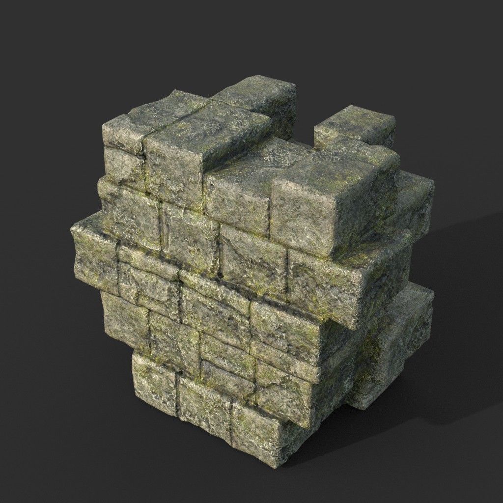 Low poly Mossy Ruin Medieval Construction Low-poly 3D model_8