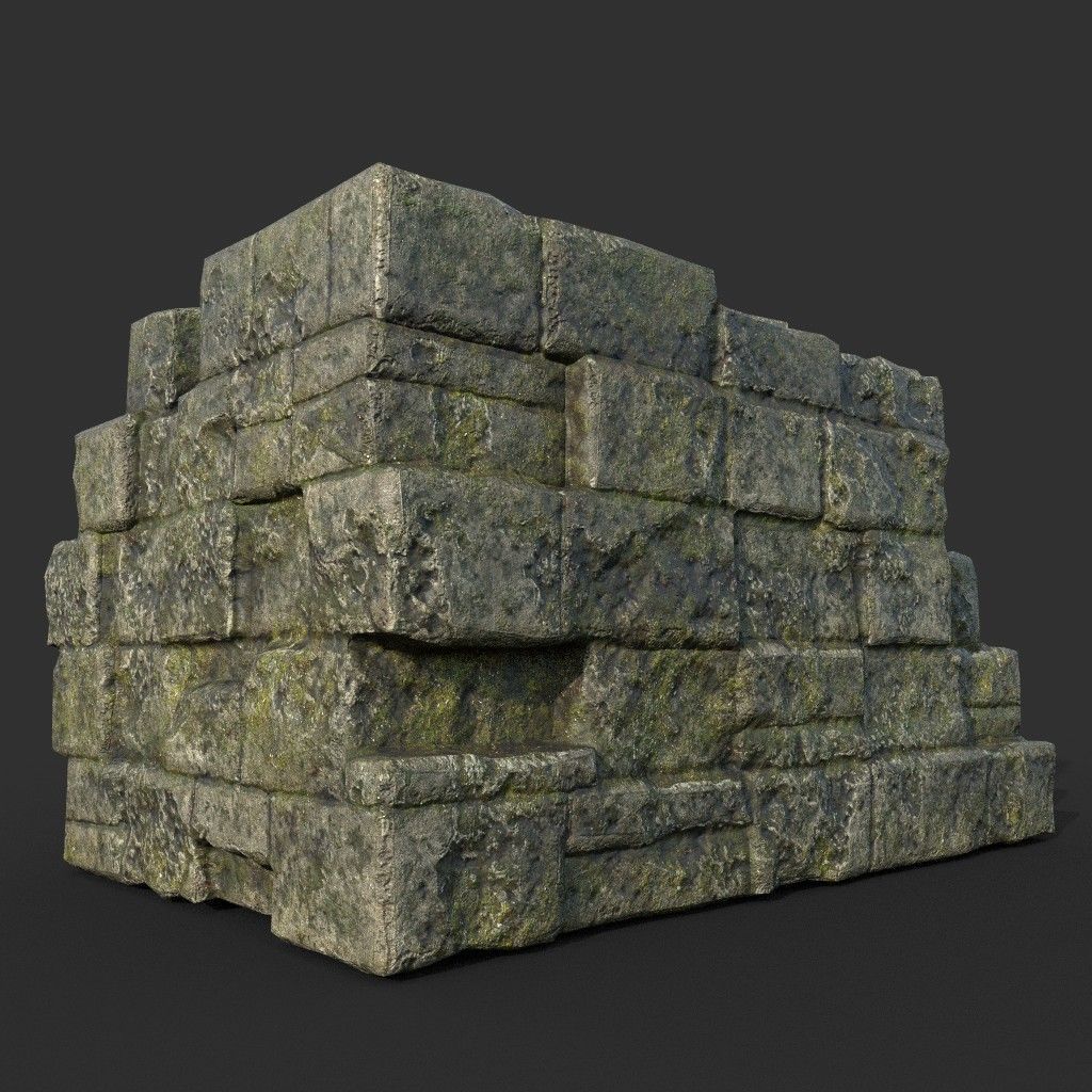 Low poly Mossy Ruin Medieval Construction Low-poly 3D model_3