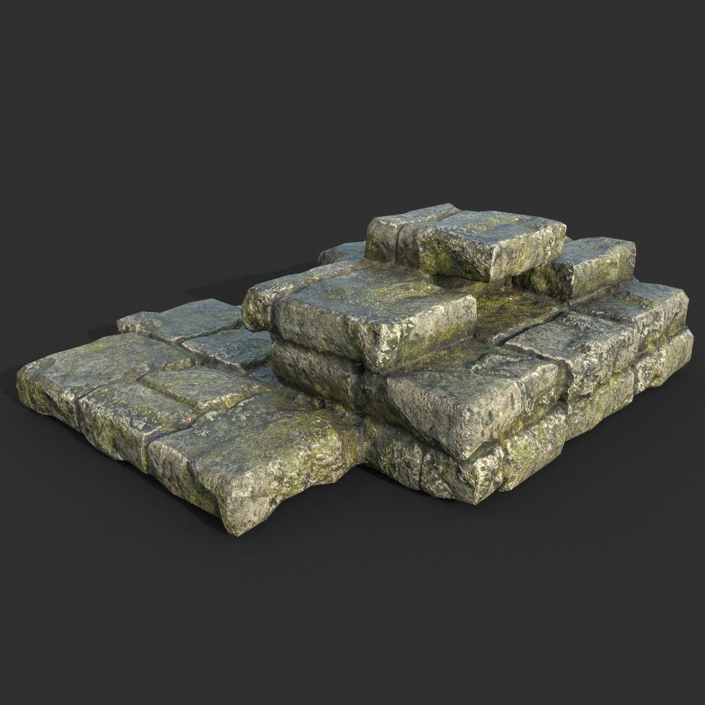 Low poly Mossy Ruin Medieval Construction Low-poly 3D model_39