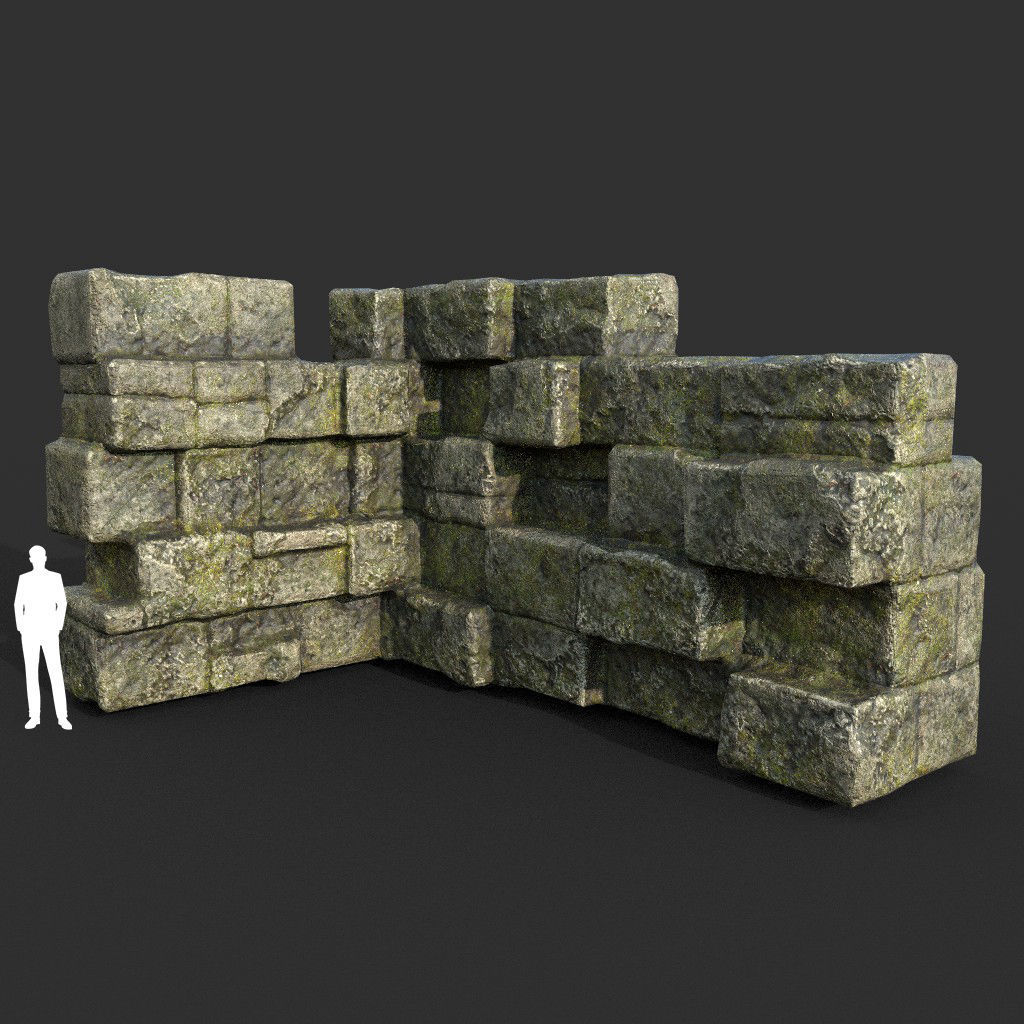 Low poly Mossy Ruin Medieval Construction Low-poly 3D model_22
