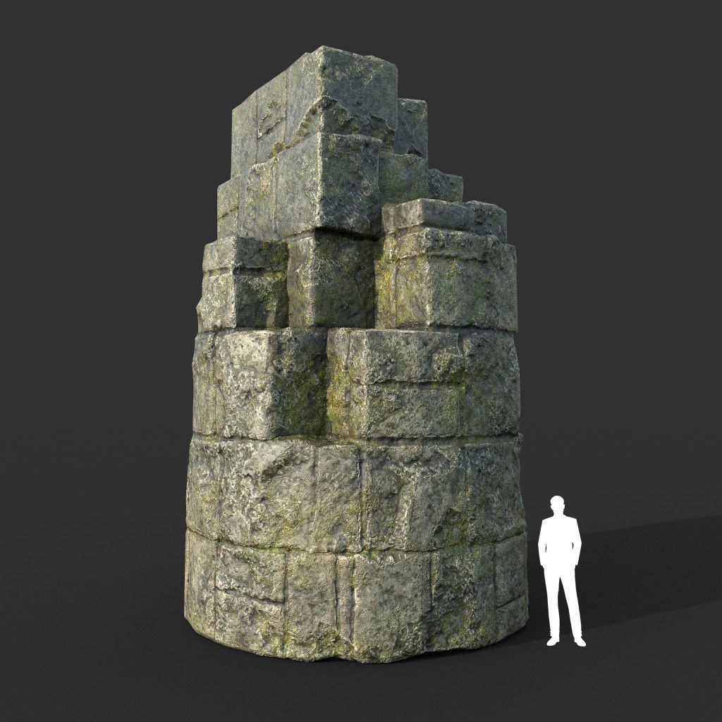 Low poly Mossy Ruin Medieval Construction Low-poly 3D model_18