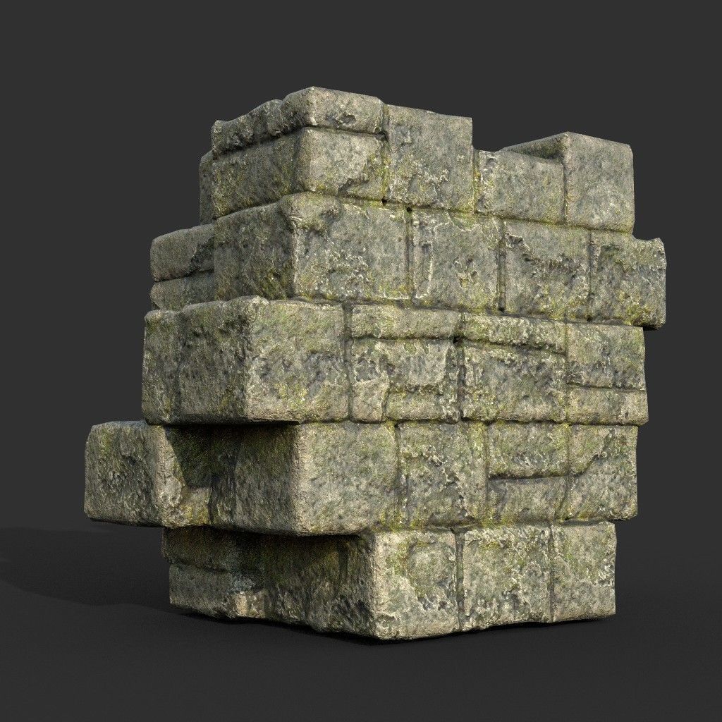 Low poly Mossy Ruin Medieval Construction Low-poly 3D model_7