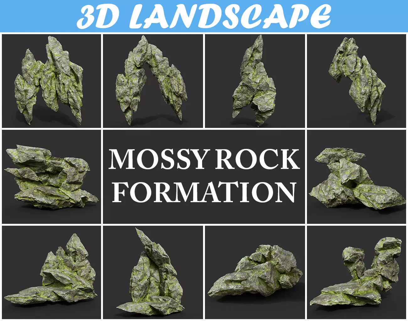 Low poly Mossy Rock Formation B 190416 Low-poly 3D model