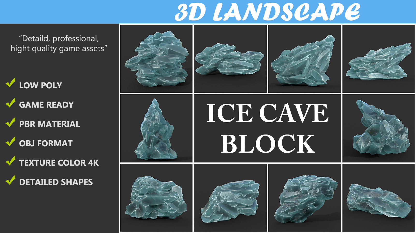 Low poly Ice Block Formation B 190421 Low-poly 3D model_1
