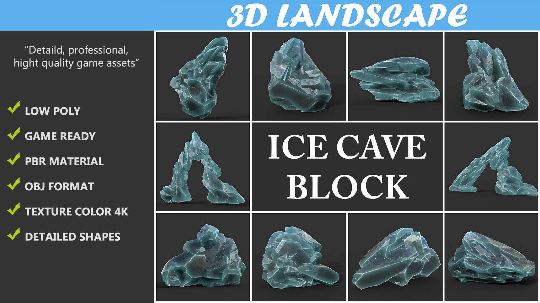 Low poly Ice Block Formation A 190421 Low-poly 3D model_1