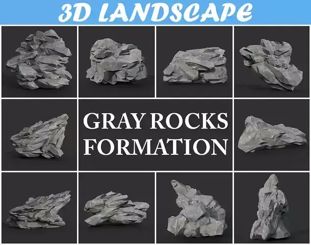 Low poly Gray Rock Formation B 190421