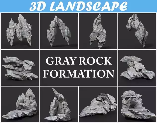 Low poly Gray Rock Formation B 190416 Low-poly 3D model