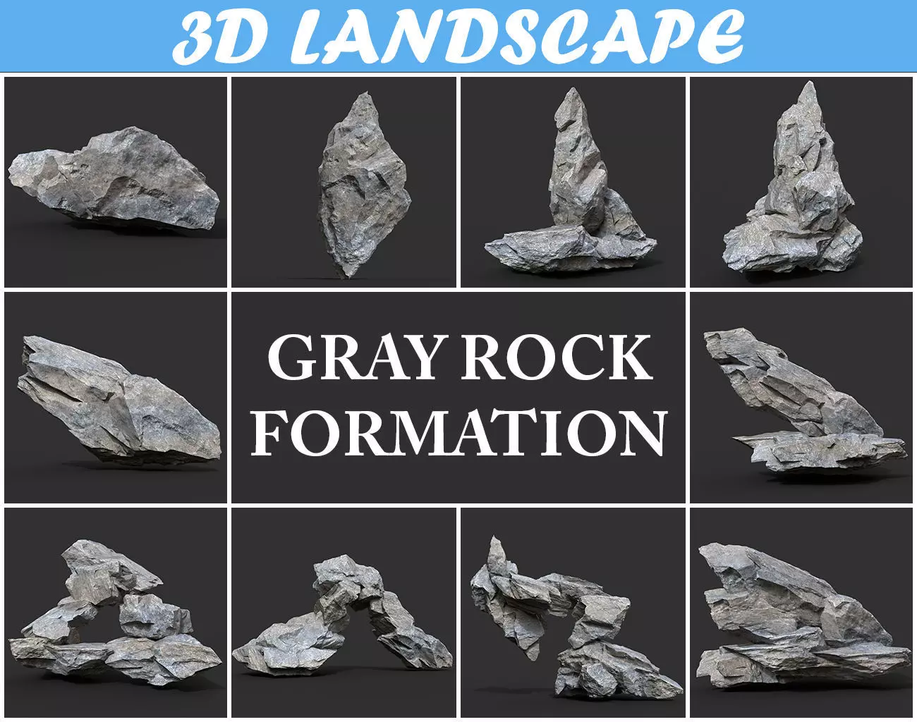 Low poly Gray Rock Formation A 190416 Low-poly 3D model