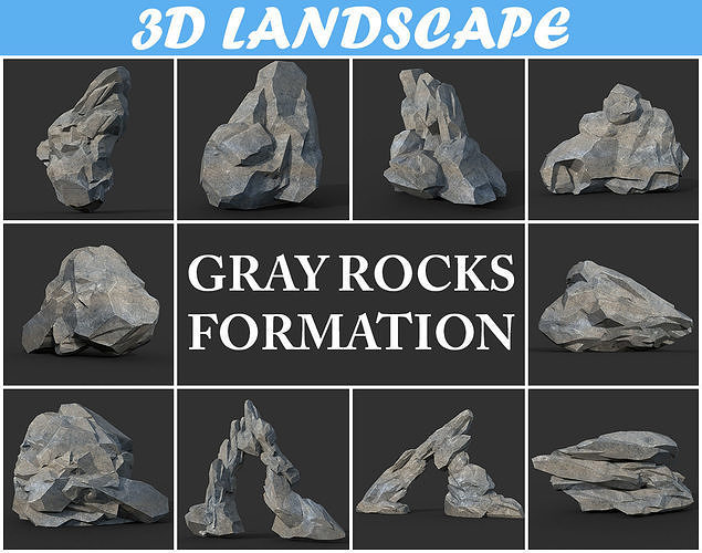 Low poly Gray Rock Formation 190421 Low-poly 3D model