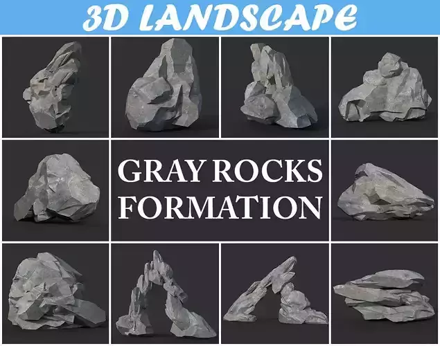 Low poly Gray Rock Formation 190421