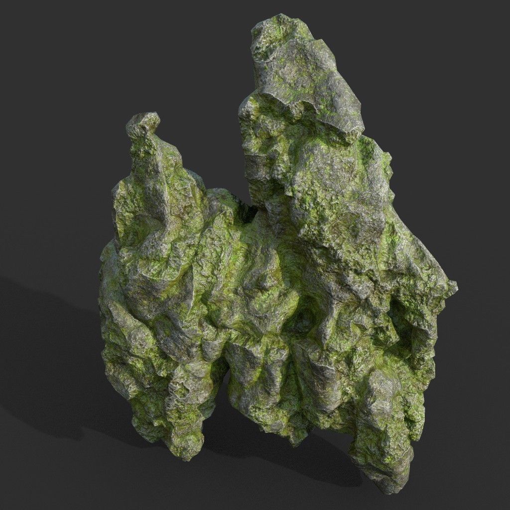 Low poly Damaged Mossy Rock B 190430 Low-poly 3D model_40
