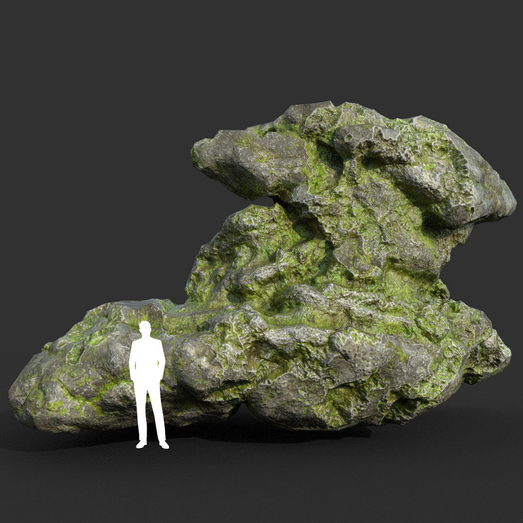 Low poly Damaged Mossy Rock B 190430 Low-poly 3D model_10