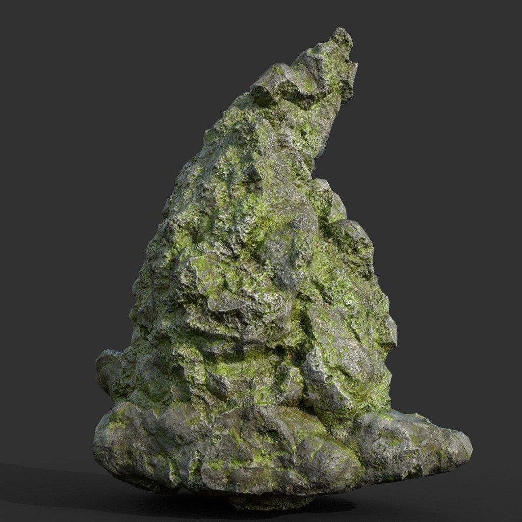 Low poly Damaged Mossy Rock B 190430 Low-poly 3D model_23