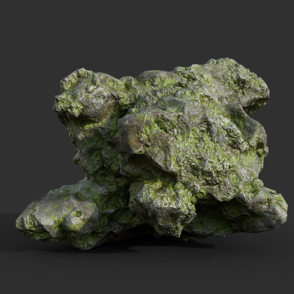 Low poly Damaged Mossy Rock B 190430 Low-poly 3D model_3