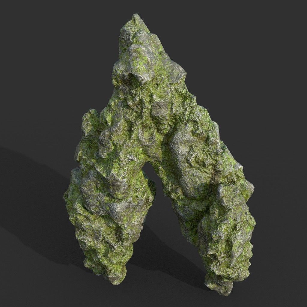 Low poly Damaged Mossy Rock B 190430 Low-poly 3D model_36