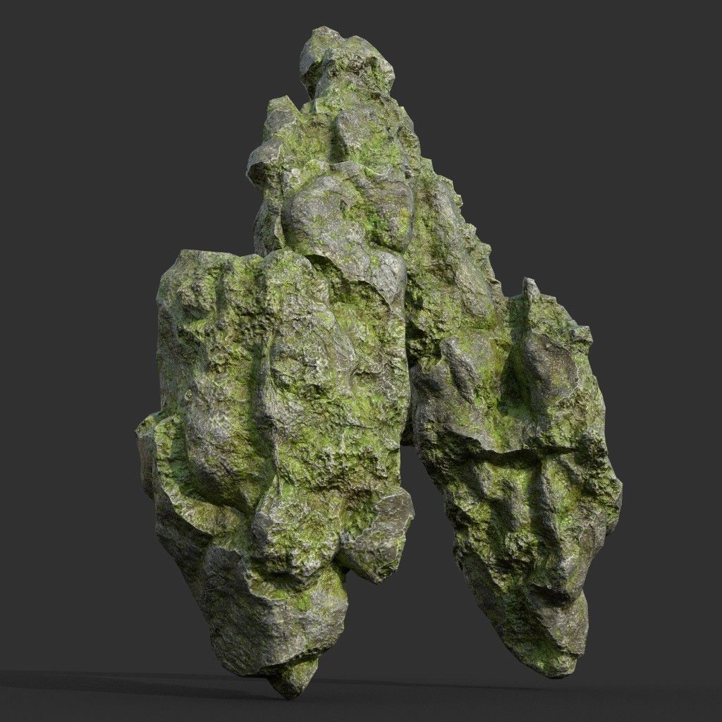 Low poly Damaged Mossy Rock B 190430 Low-poly 3D model_35