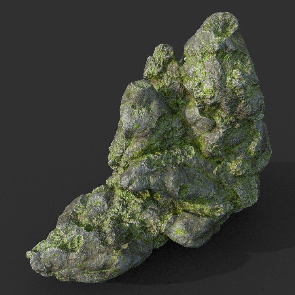 Low poly Damaged Mossy Rock B 190430 Low-poly 3D model_28