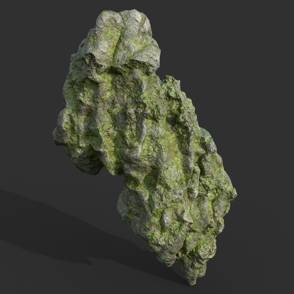 Low poly Damaged Mossy Rock B 190430 Low-poly 3D model_32