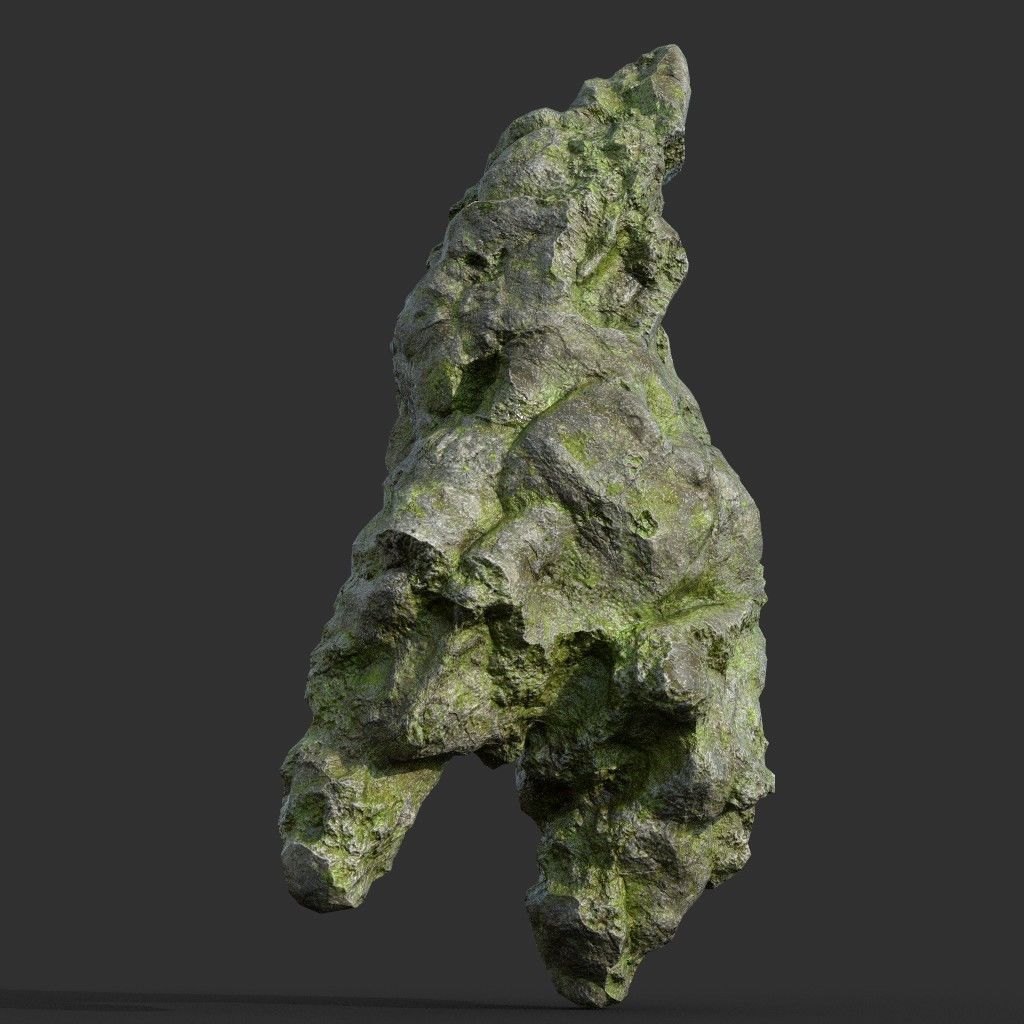 Low poly Damaged Mossy Rock B 190430 Low-poly 3D model_19
