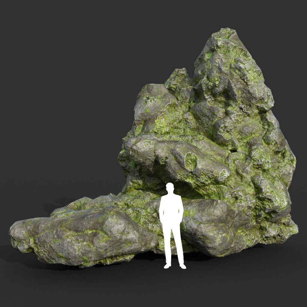 Low poly Damaged Mossy Rock B 190430 Low-poly 3D model_26