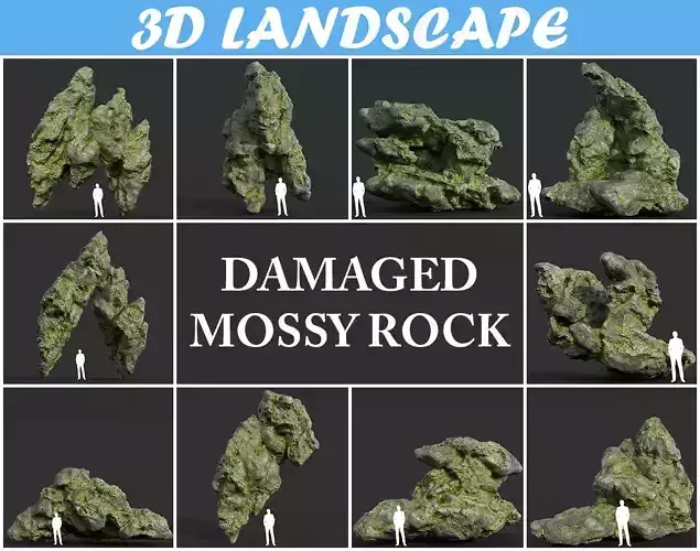 Low poly Damaged Mossy Rock B 190430