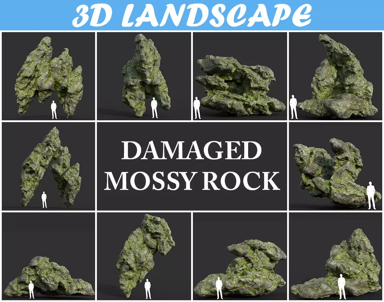 Low poly Damaged Mossy Rock B 190430 Low-poly 3D model_0