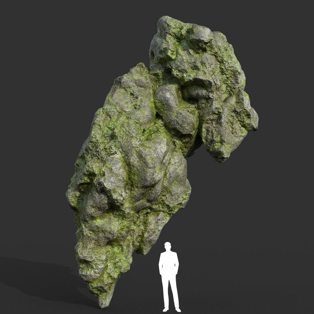 Low poly Damaged Mossy Rock B 190430 Low-poly 3D model_30