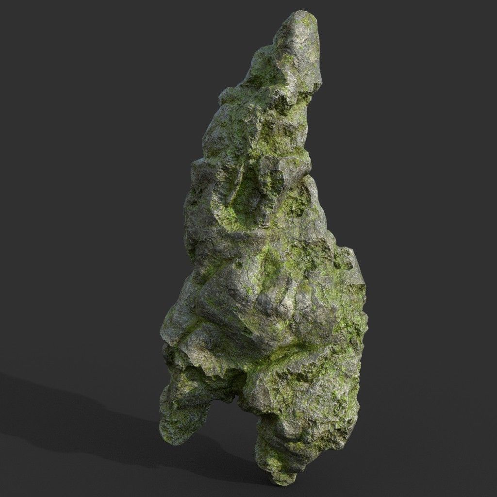 Low poly Damaged Mossy Rock B 190430 Low-poly 3D model_20