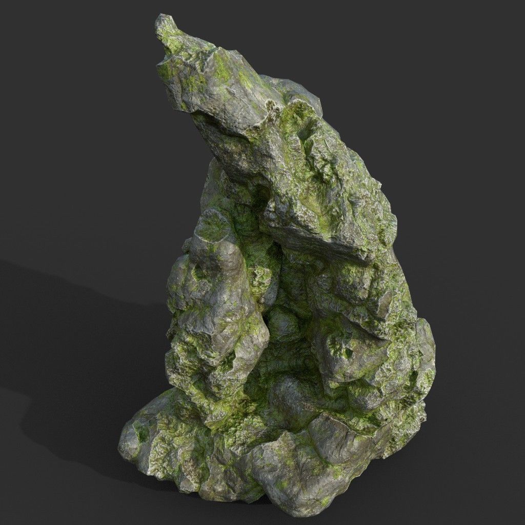 Low poly Damaged Mossy Rock B 190430 Low-poly 3D model_24